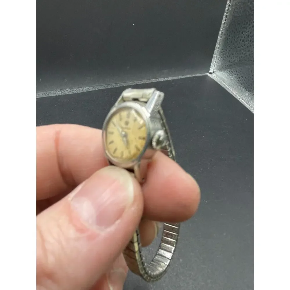 Vintage Omega Cocktail Ladies Watch Mechanical Wind Silver Tone Stretch Band